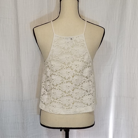 Express Crop Halter Top Women's White Eyelet Lace Sleeveless Size Small - Picture 4 of 5
